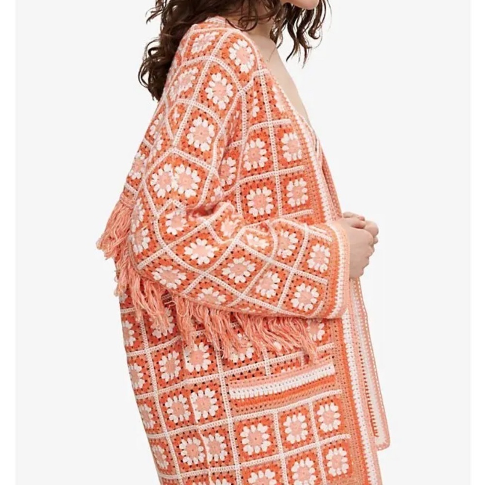 NWT MAJE Mathiou Crocheted Cotton Cardigan Sweater Orange S - Picture 5 of 9